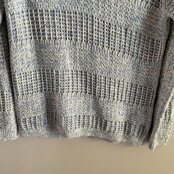 Talbots Sz MP Blue Spray Tape Preppy Coastal Open Stitch Sailor Collar Sweater - Picture 3 of 10